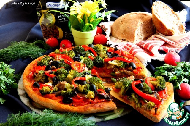Пицца с овощами и хлебушек на фасолевом тесте