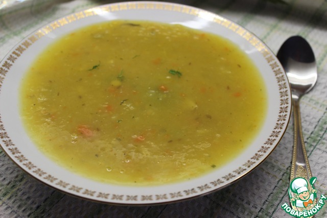 Тыквенный суп-пюре с горохом, имбирем и мятой