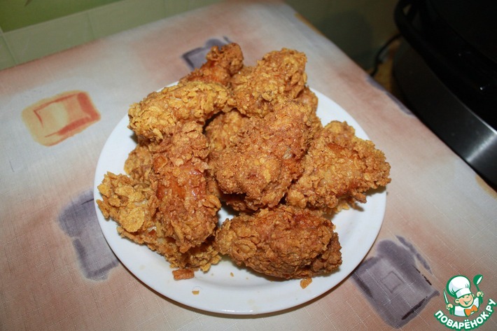 Курица как в KFC Рецепт приготовления куриных ножек в кляре в кукурузных хлопьях как в ресторане КФ
