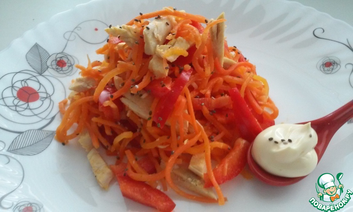 Салат из курицы и корейской моркови и болгарского перца рецепт с фото