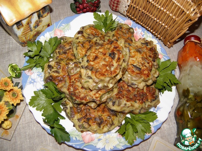 Оладьи с грибами салат