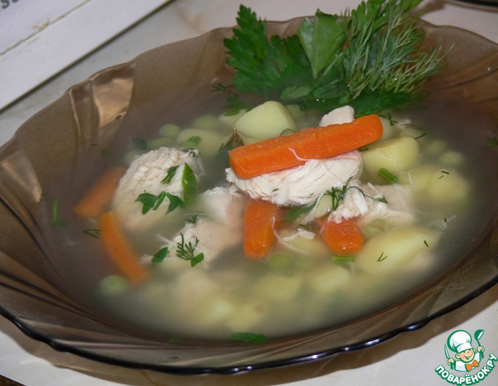 Суп с манкой и зеленым горошком, пошаговый рецепт на ккал, фото, ингредиенты - Елена М
