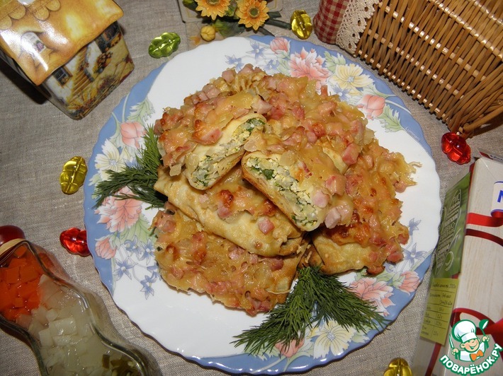 Блинчики с колбасой и сыром