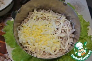 Слоёный салат из курицы с ананасами фото