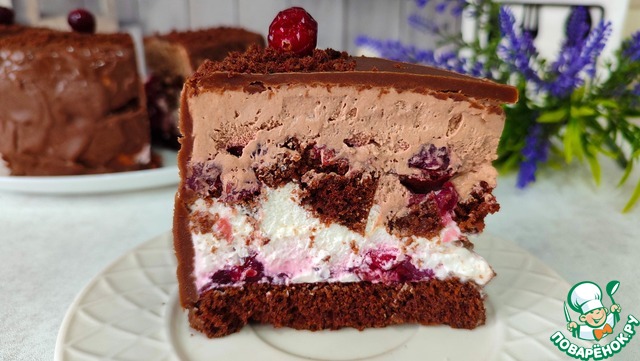 Шоколадный торт с вишнями и сметанным кремом (в мультиварке)